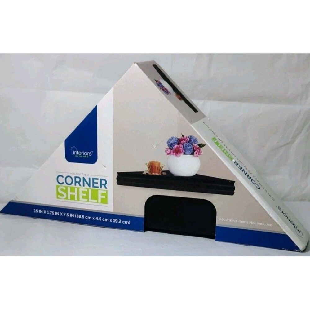 NEW Interiors By Design Black Corner Shelves 15in x 1.75in x 7.5in Plastic